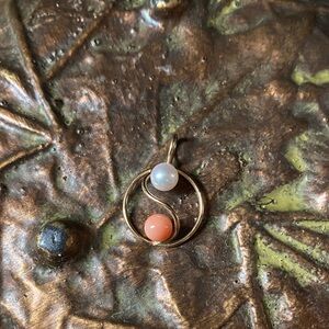 14k Gold Pendant with Pearl and Coral Accents
